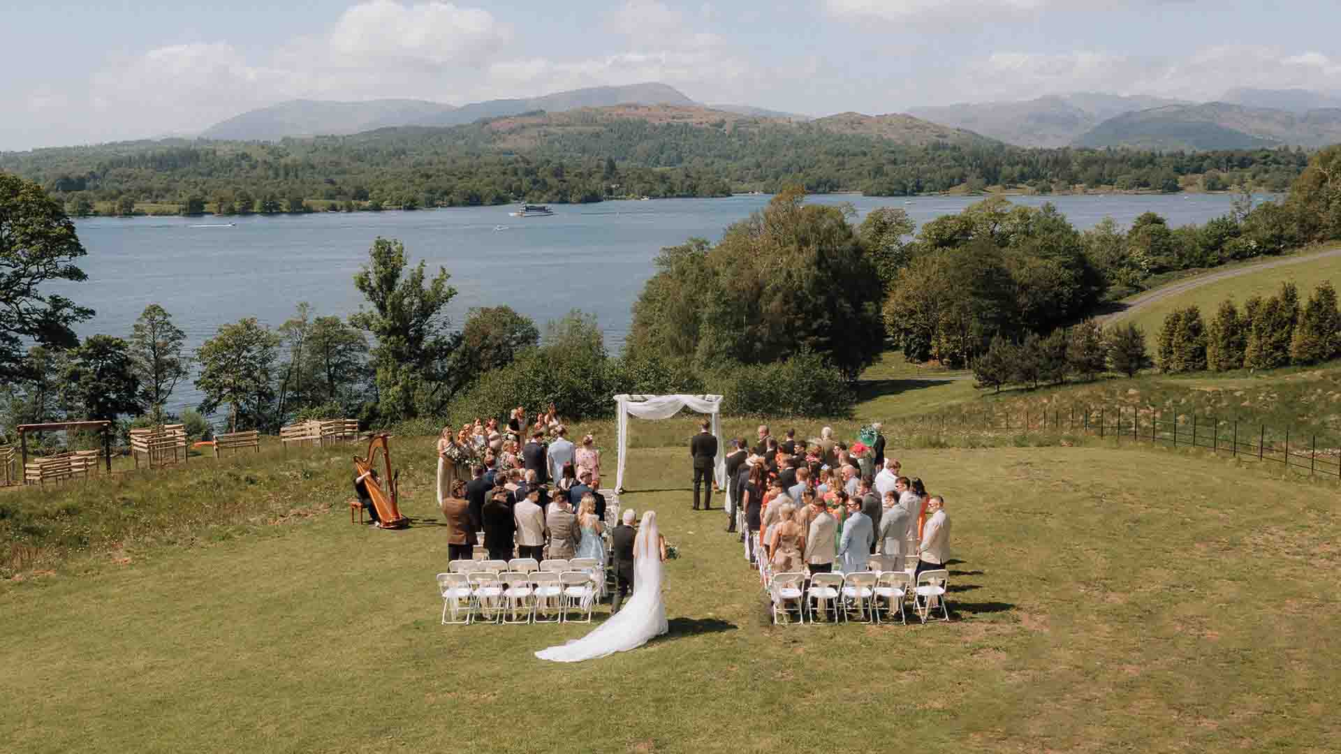 Louise and James' wedding ceremony at Low Wood Bay