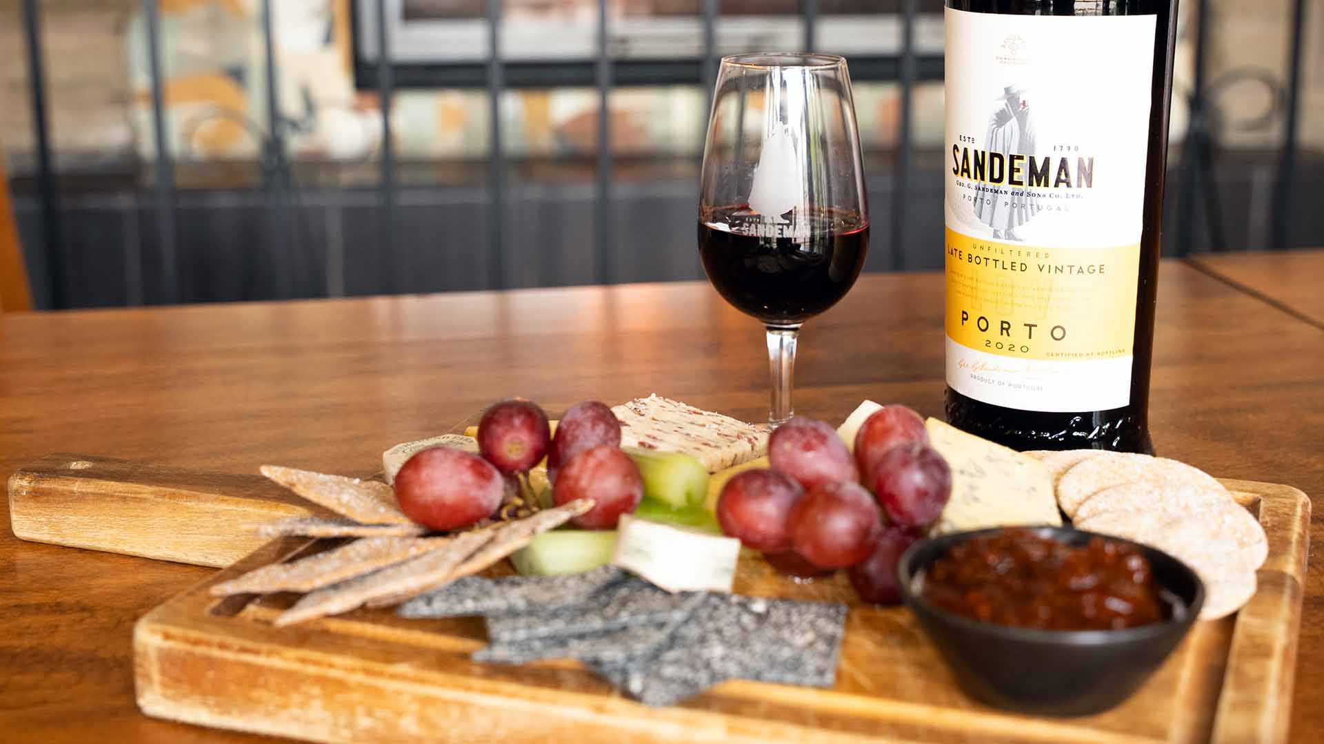 Sandeman Port and cheese board
