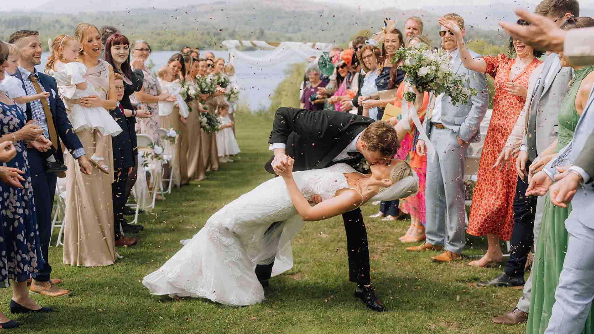 Louise and James' wedding ceremony at Low Wood Bay