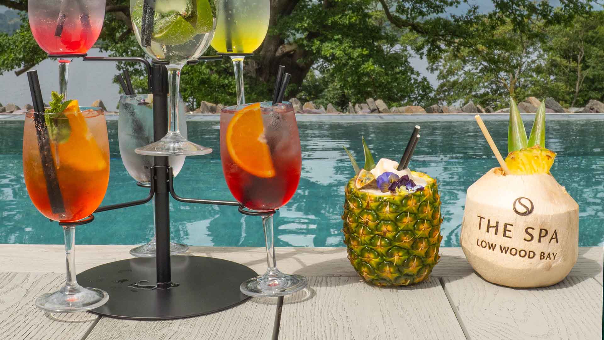 Selection of cocktails by the pool