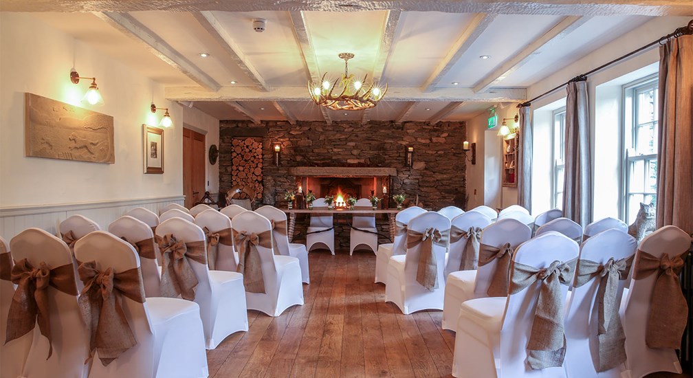 The Undermillbeck Room prepared for a small wedding.