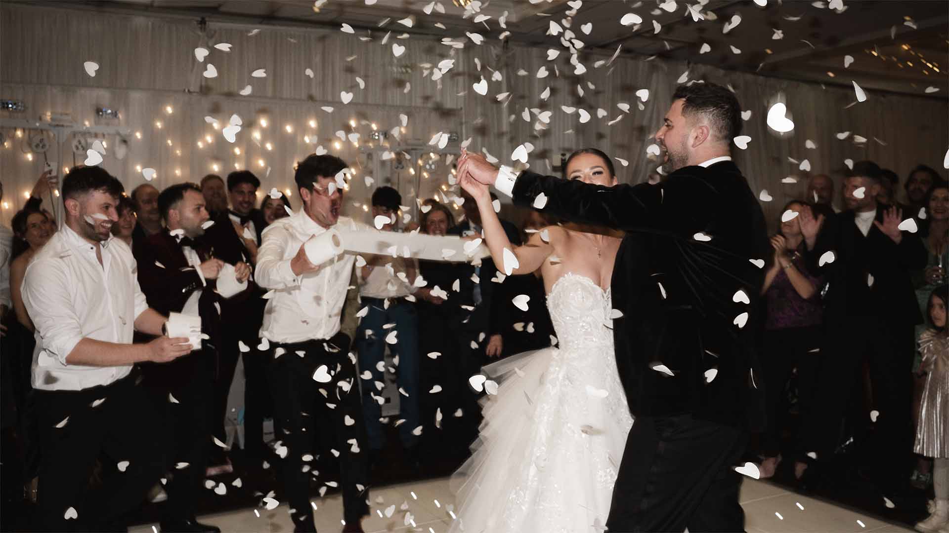Confetti thrown over the newly wed couple