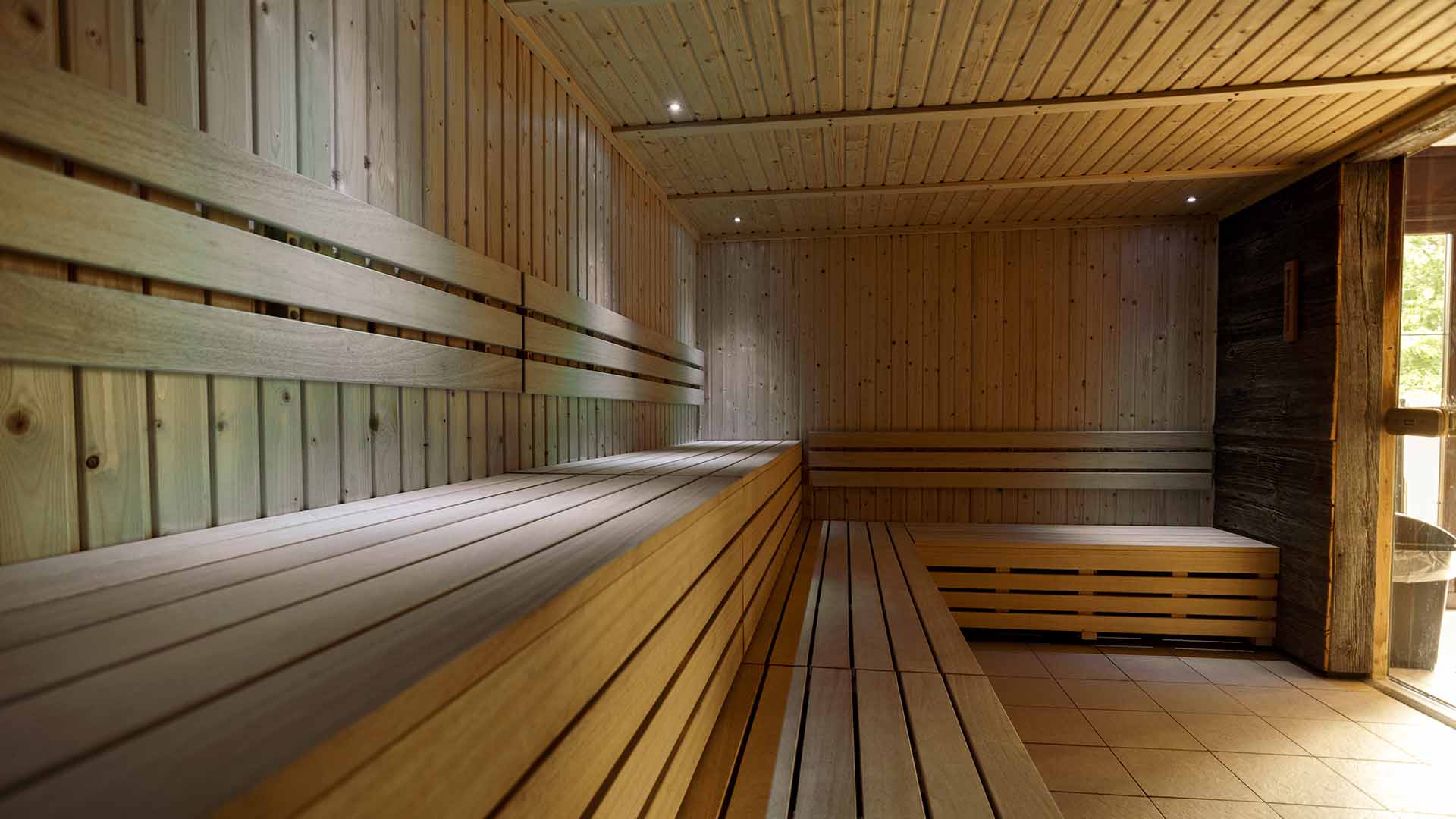 The indoor sauna at The Sandpiper Health Club at Lancaster House Hotel