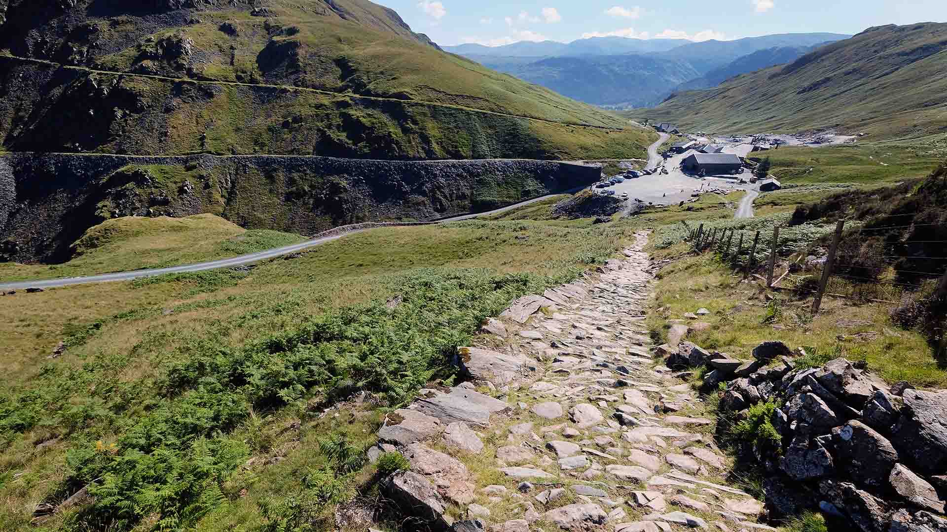 View down the valley towards the Honister Pass visitor centre