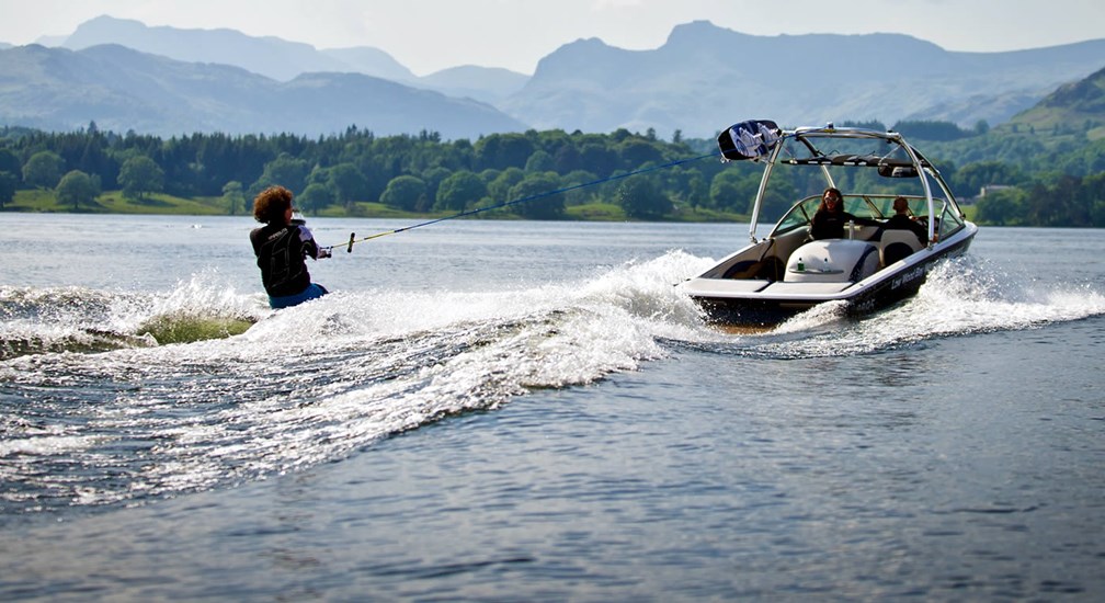 Kneeboarding on Lake Windermere at Low Wood Bay Watersports Centre