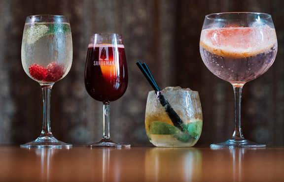 Line of drinks in the Sandeman Bar at Lancaster House Hotel 