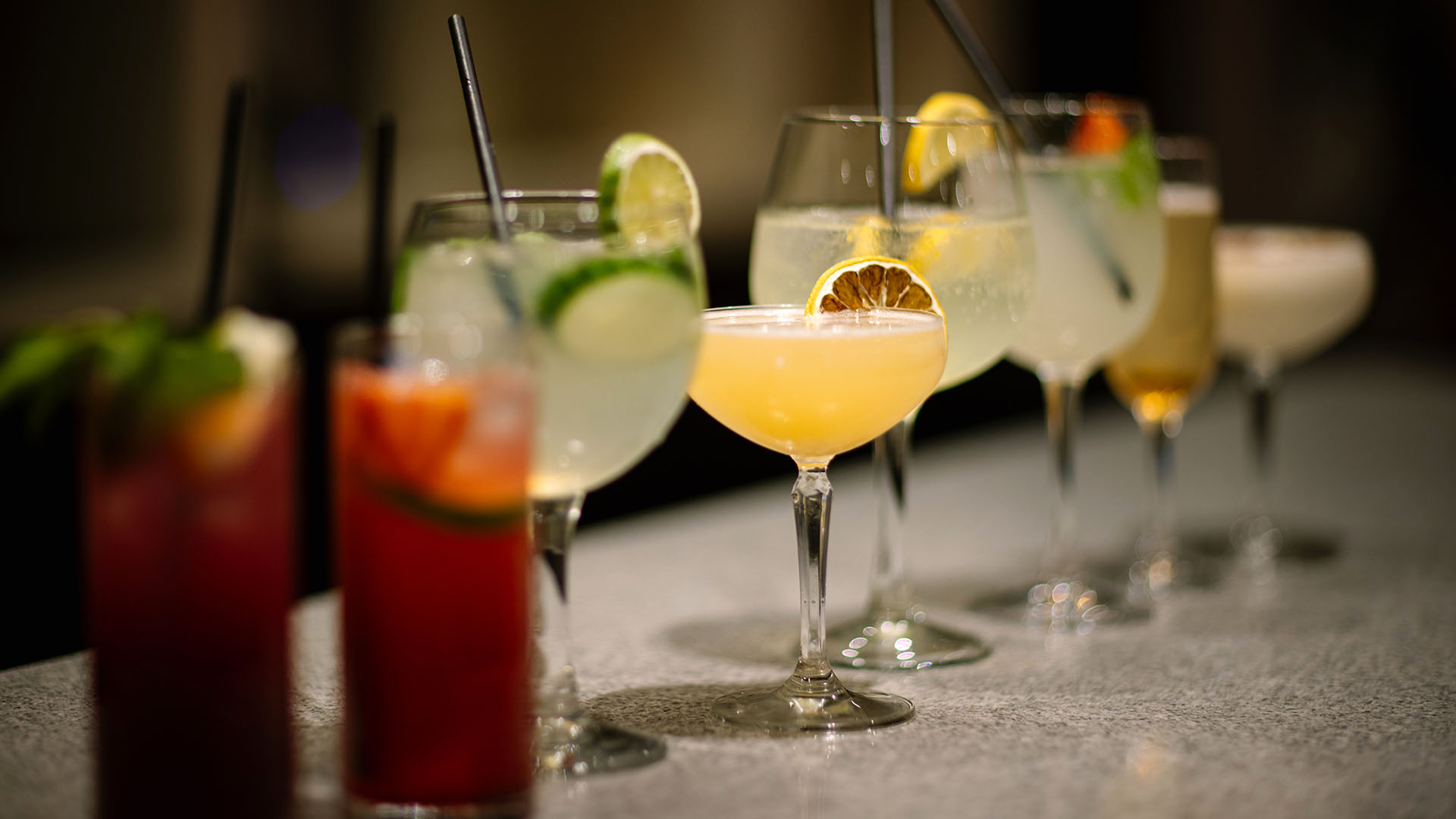 Line of drinks on the bar