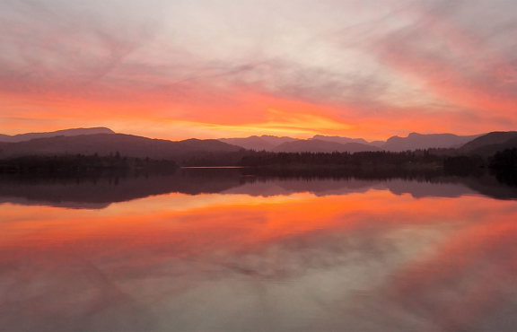 Sunset over lake Windermere