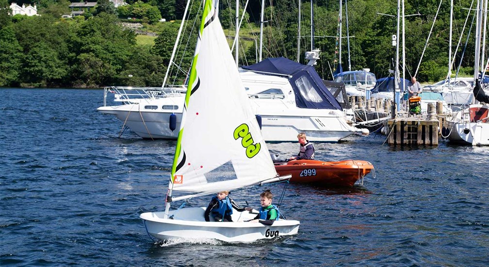 Children learning to sail on lake Windermere