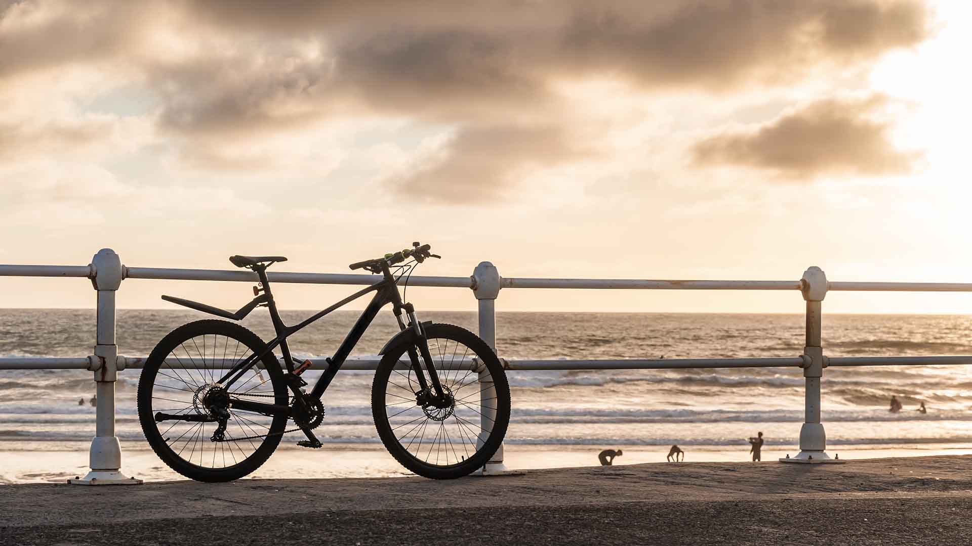 Bike leaning against promenade railings
