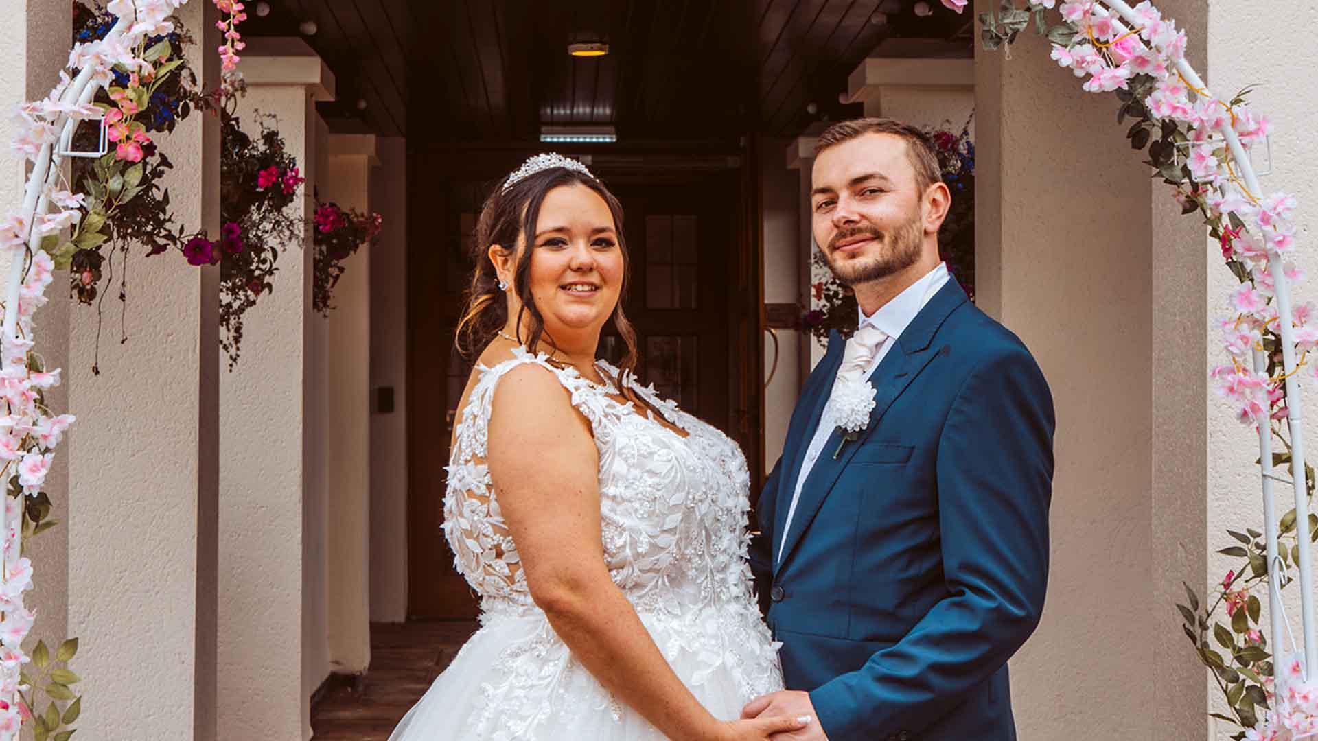 Couple by the hotel entrance at Lancaster House Hotel