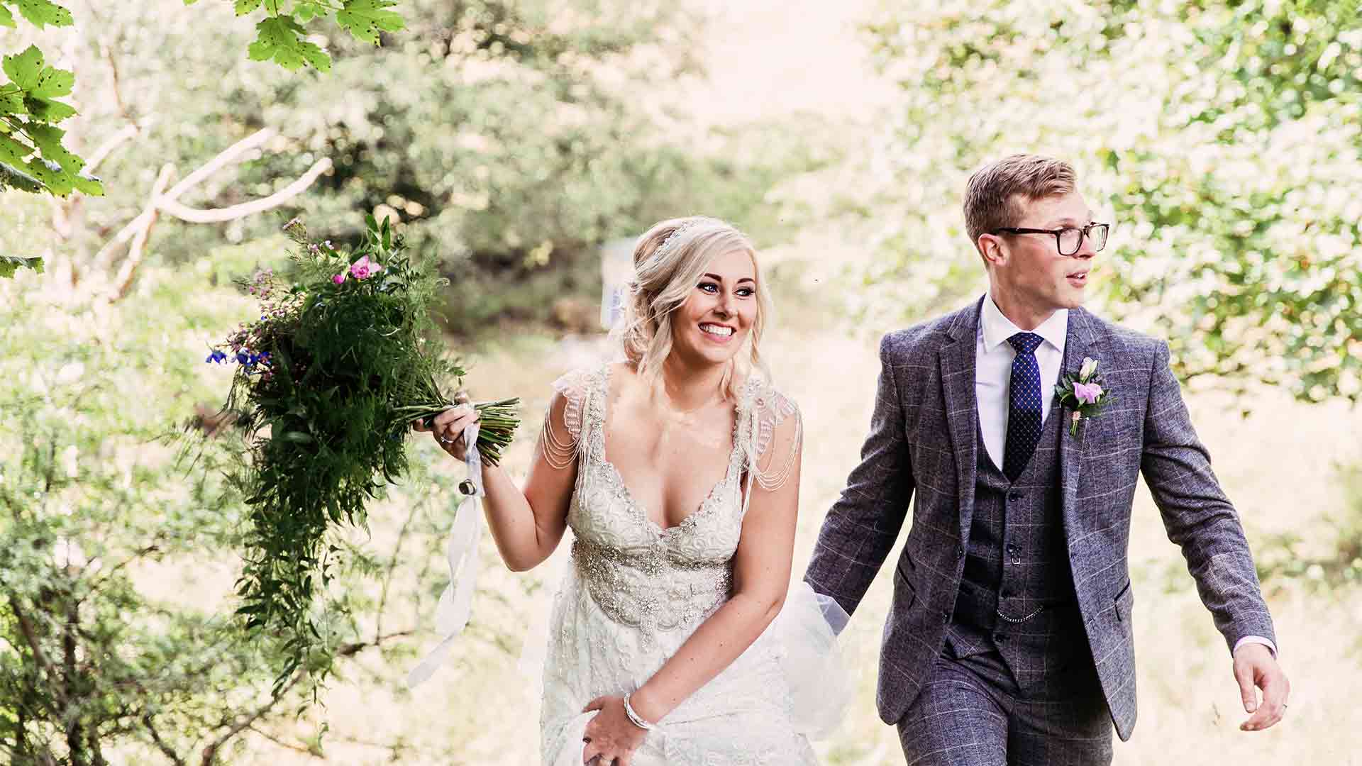 Couple strolling through the wild boar woods