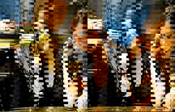 Young women enjoying champagne