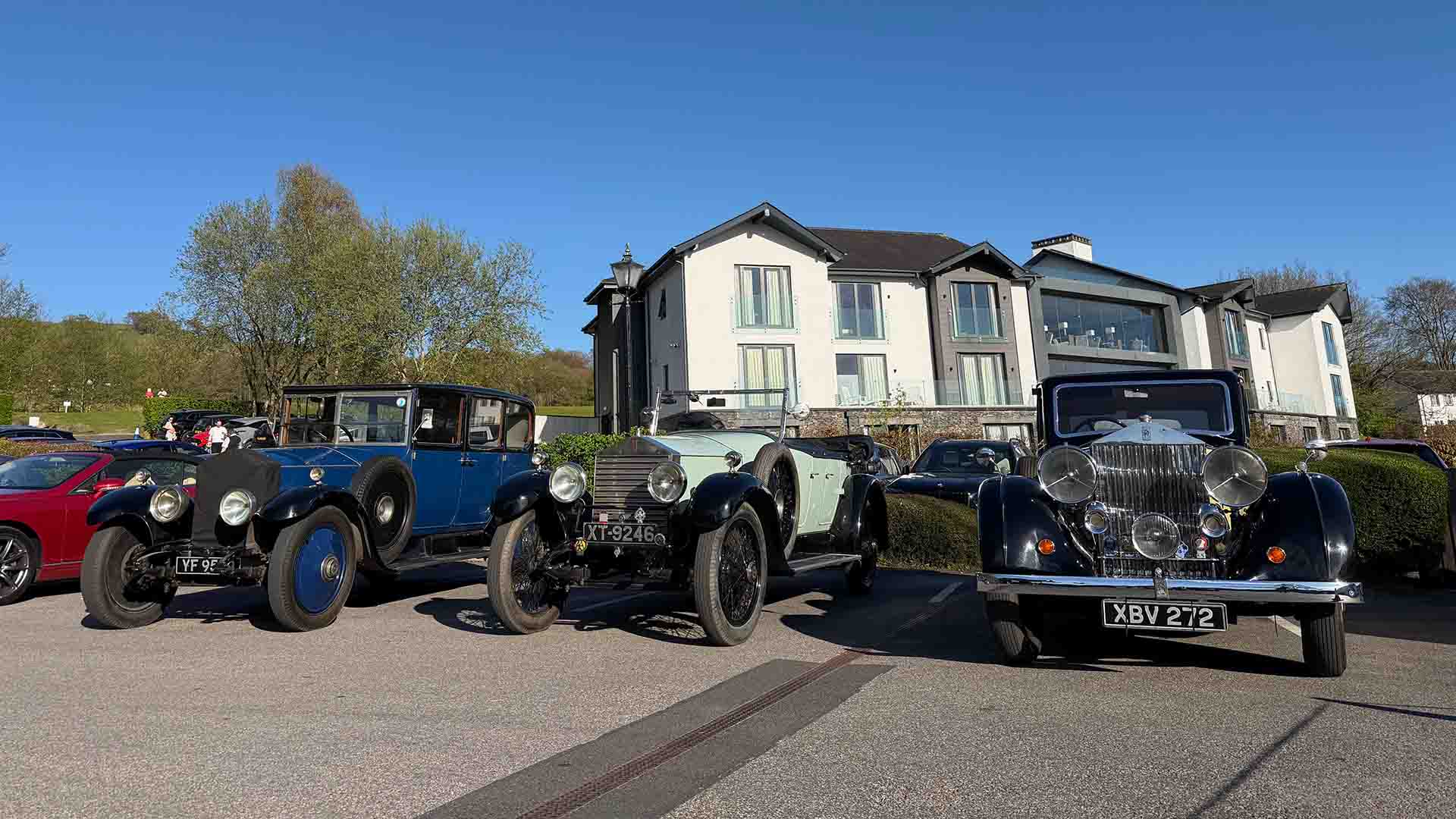 Rolls Royce cars lined up outside the Winander Club building at Low Wood Bay