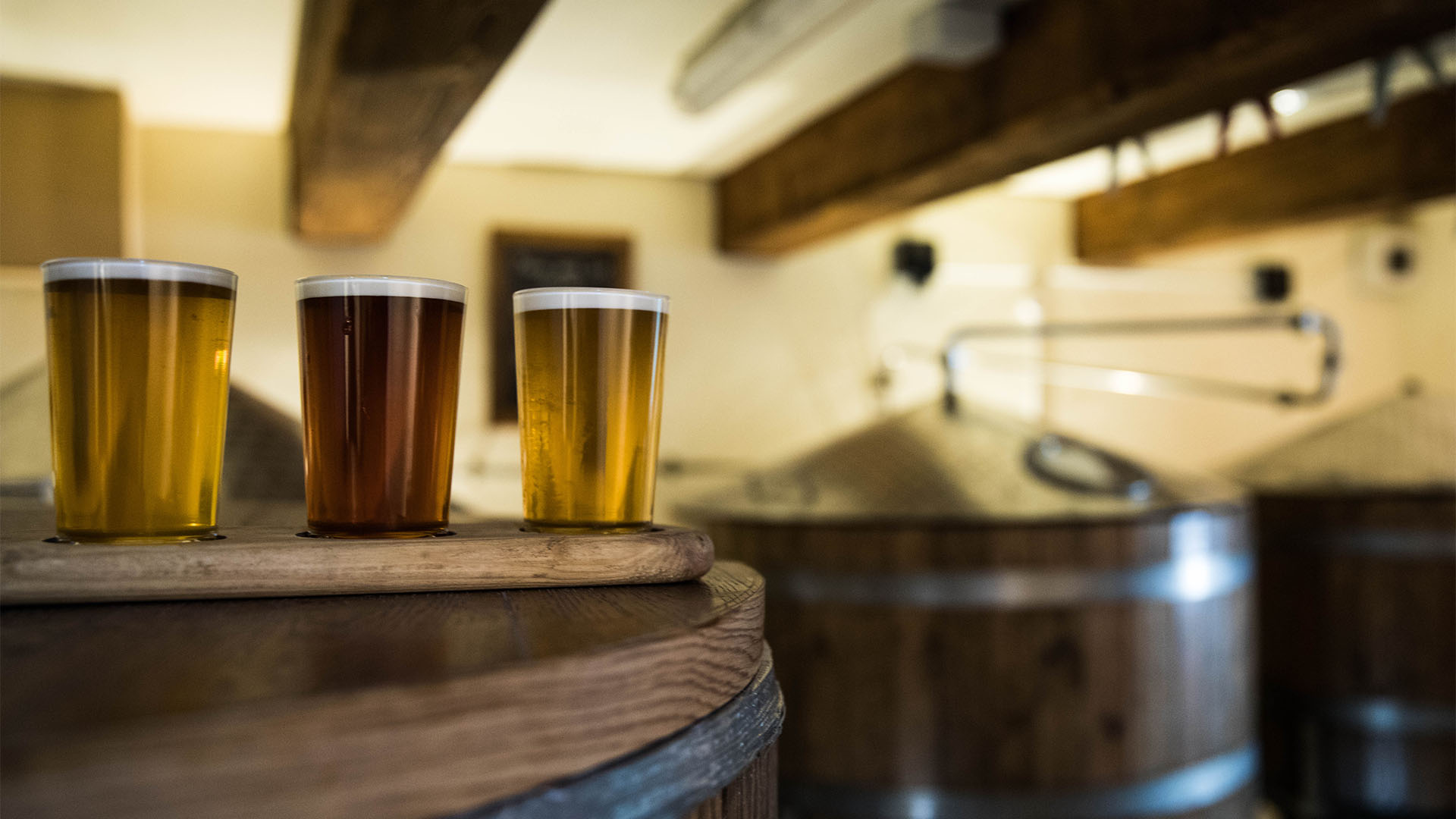 Paddle of three beers in the brewery