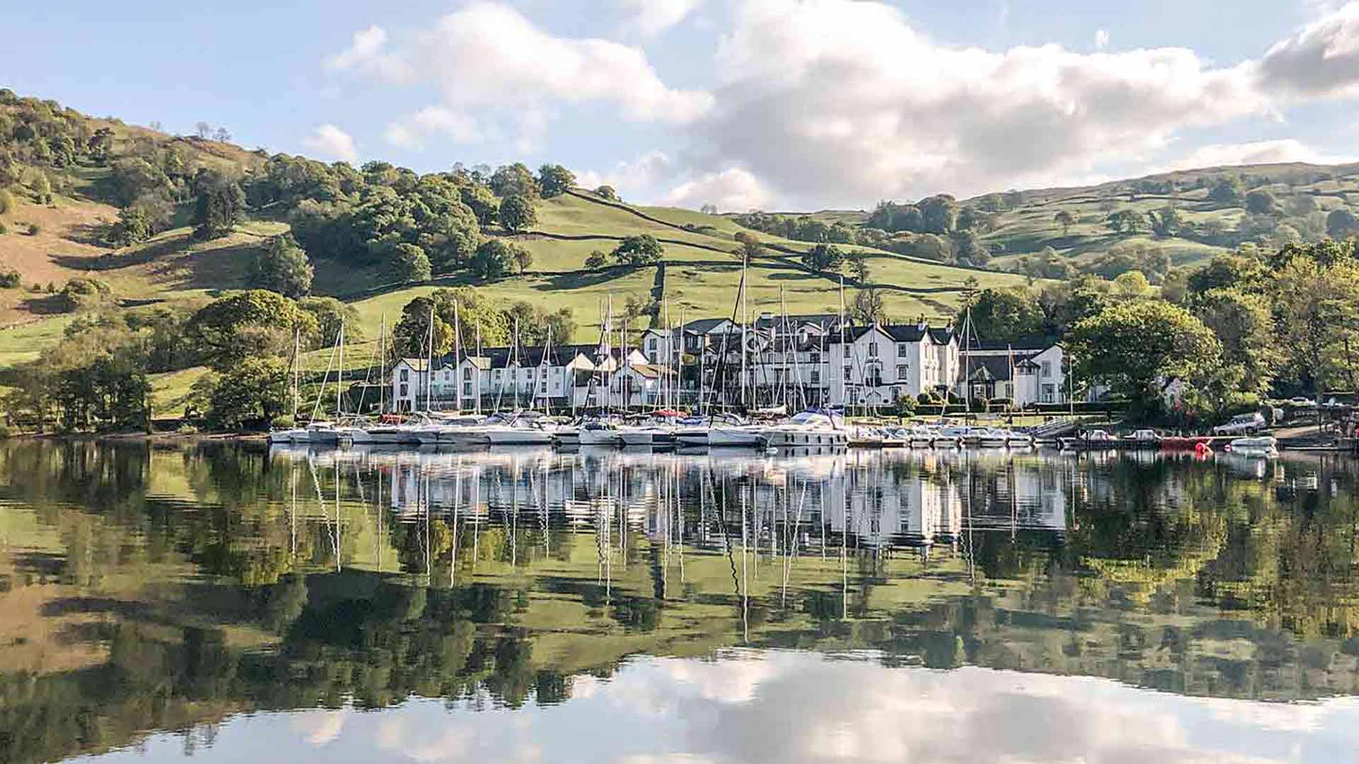 Low Wood Bay Resort & Spa from lake Windermere in the Lake District