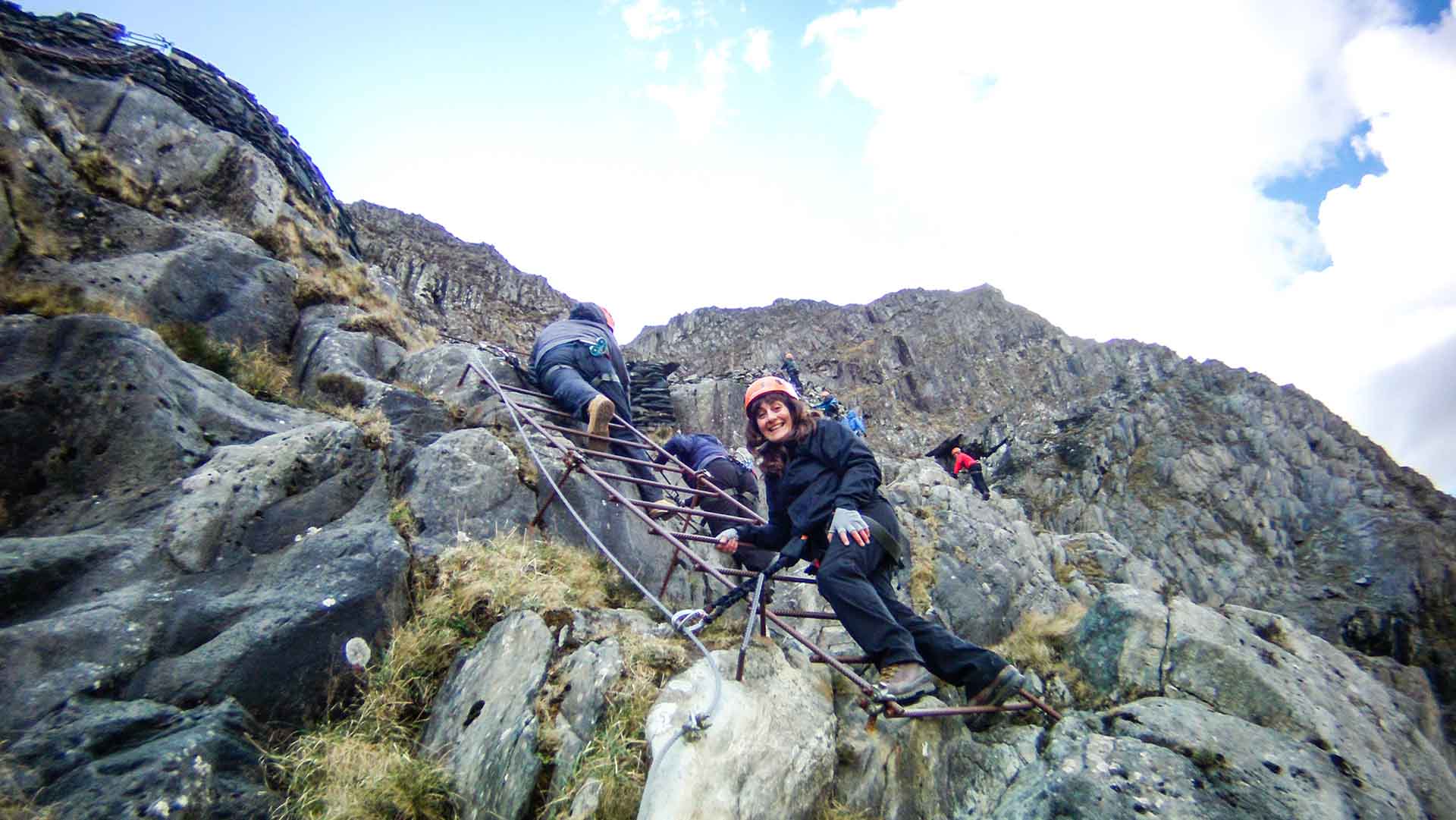 Group of climbers on the via ferrata in Honister Pass