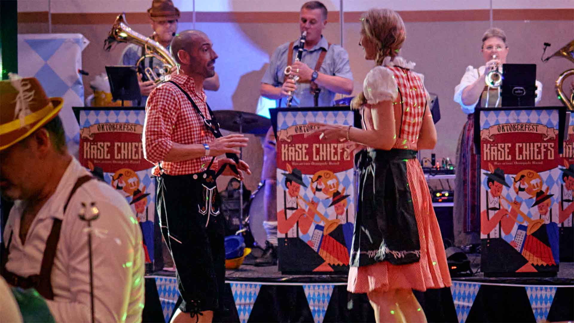Festival goers dancing to the oom-pah band
