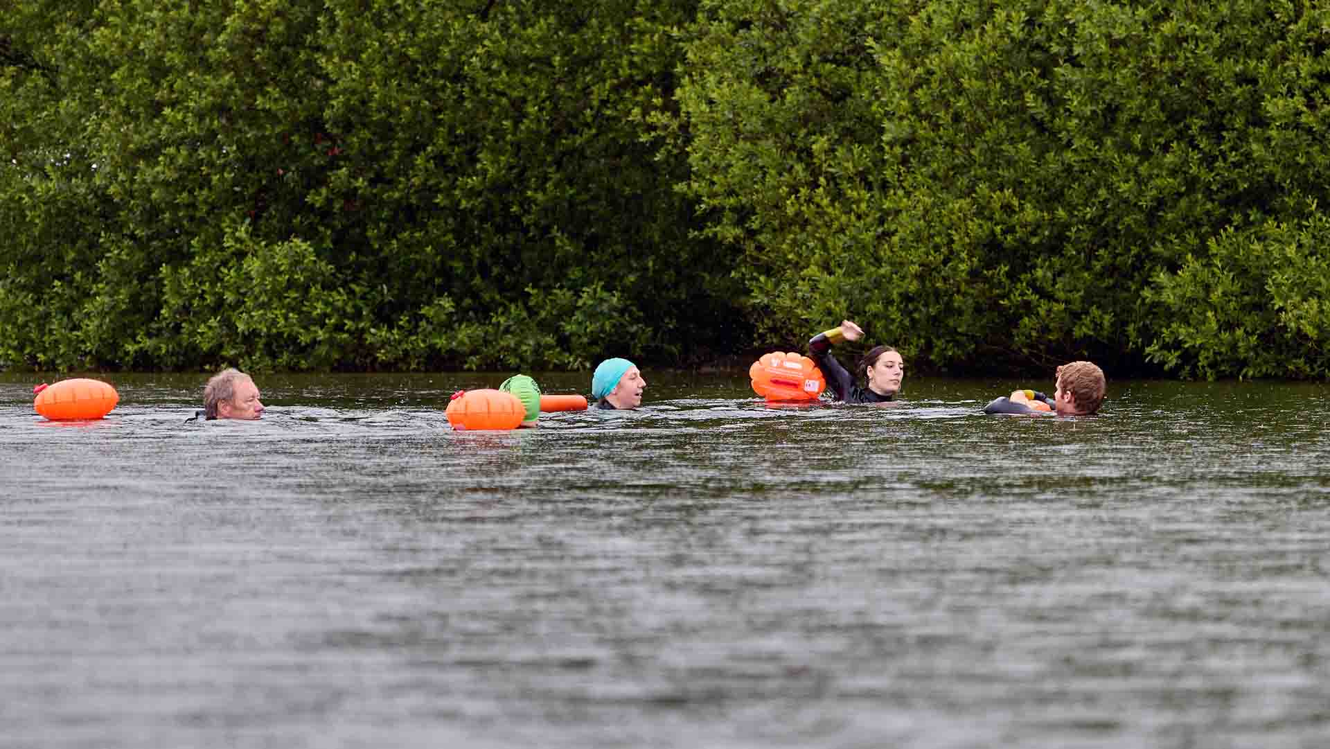 The group swimming back to shore