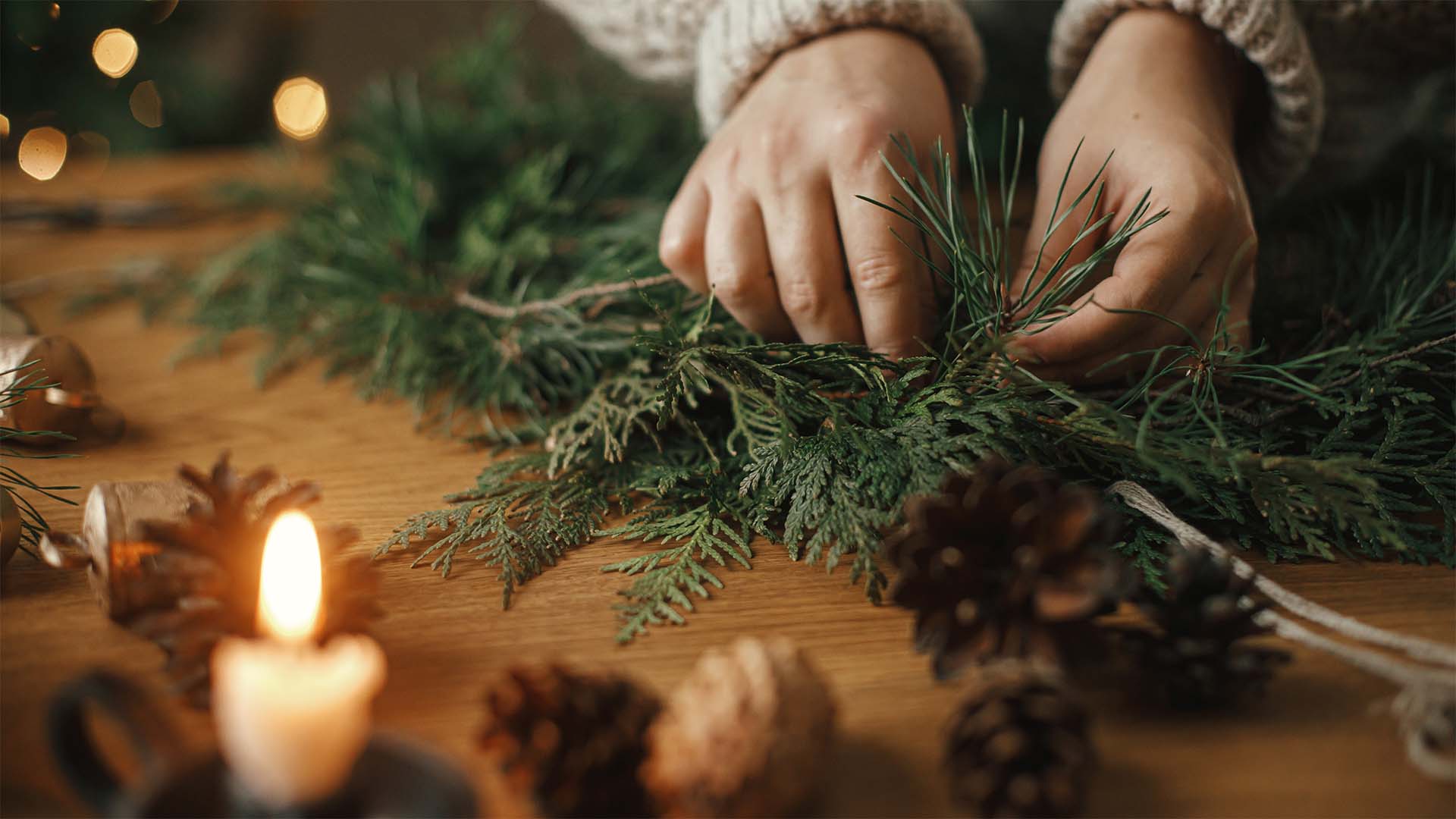 Preparing a Christmas wreath