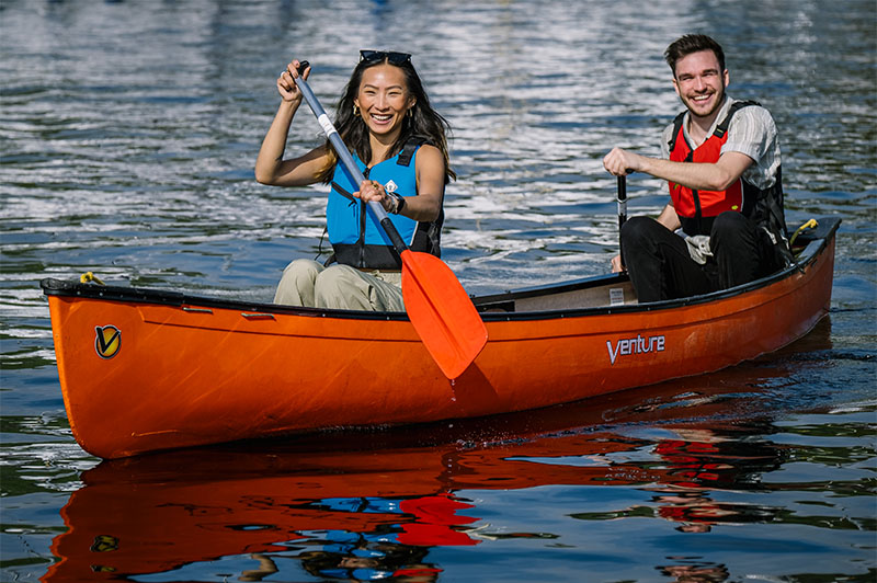 Two open canoers on lake Windermere