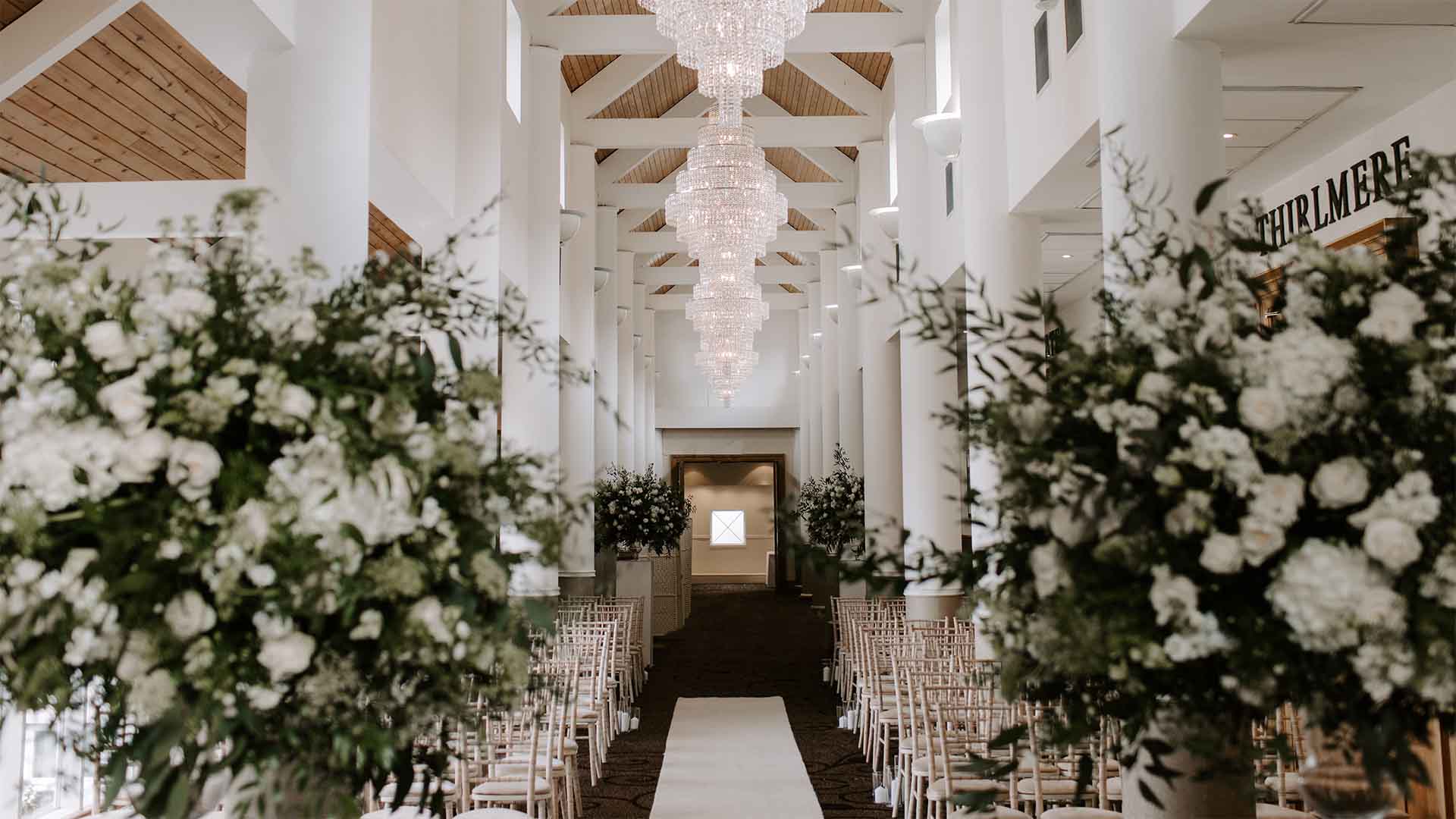 The Gallery Lounge at Low Wood Bay setup for a wedding ceremony