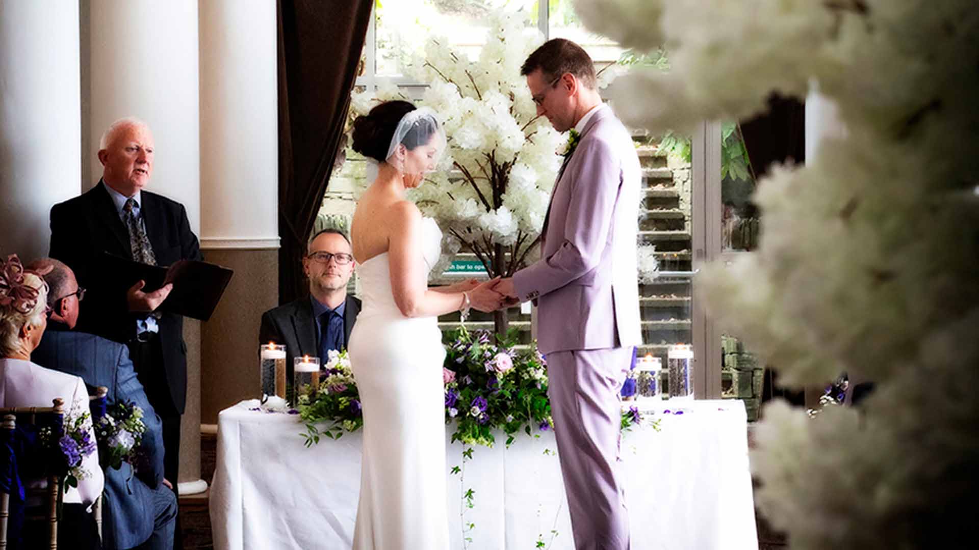 Emma and Kev on their wedding day in the gallery lounge
