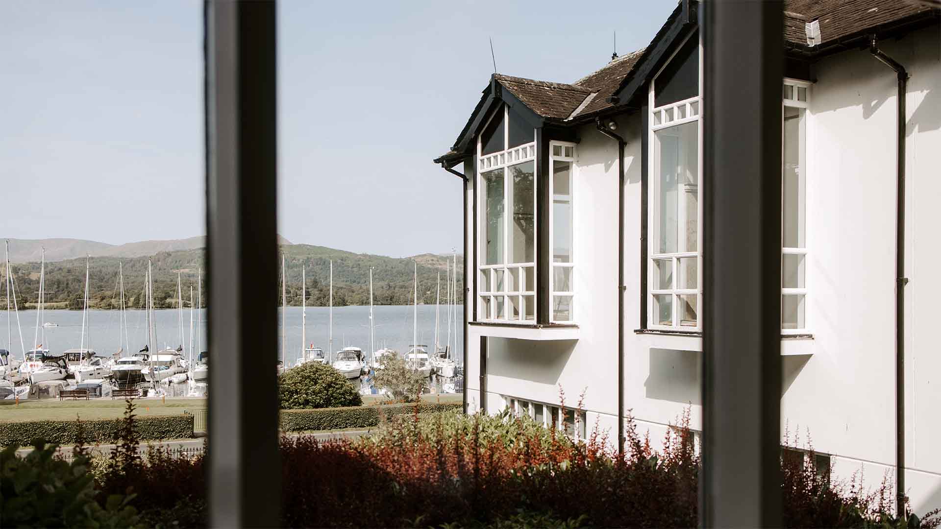 View of lake Windermere from the gallery lounge at Low Wood Bay