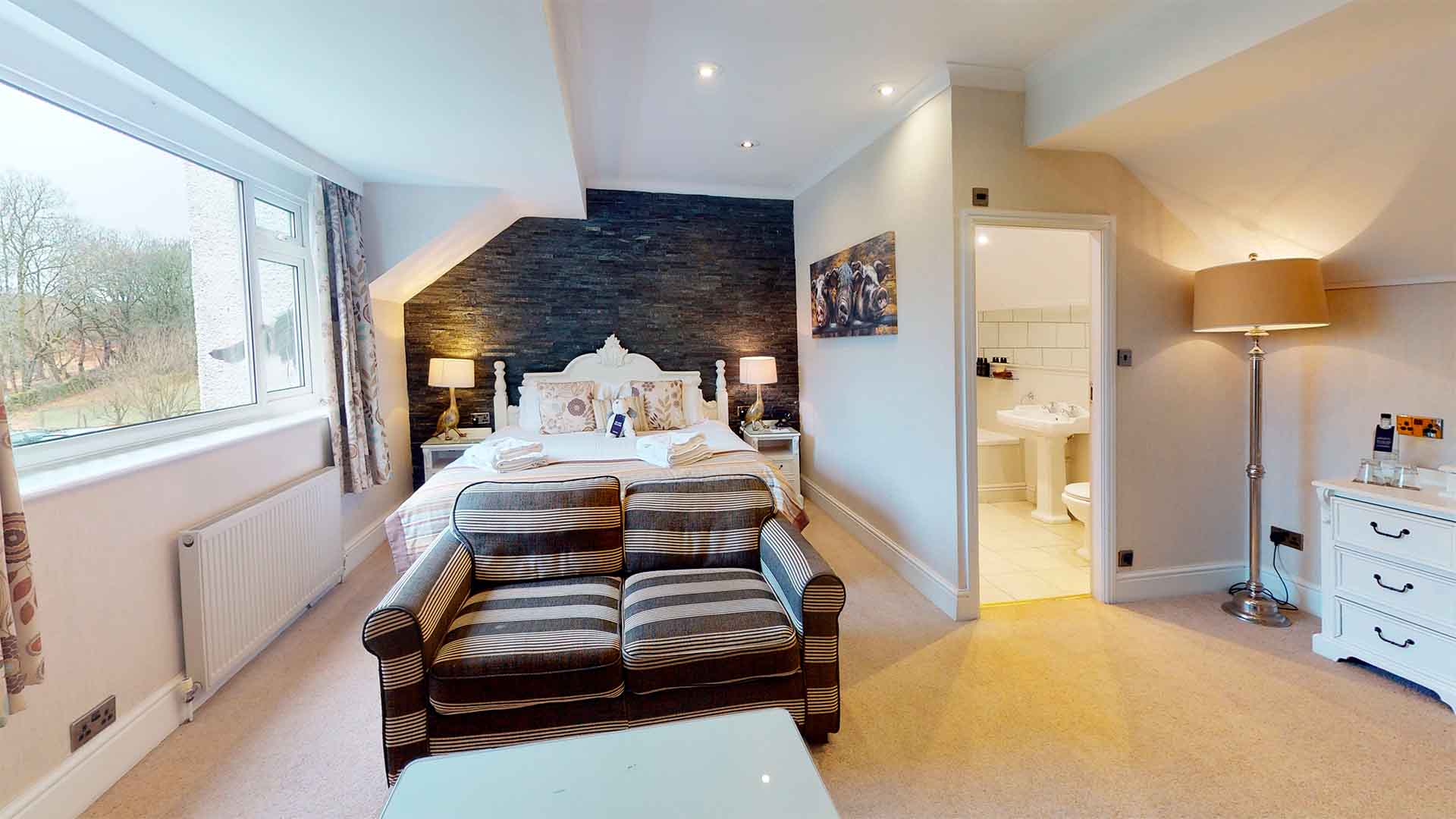 Fox's Den hotel bedroom at the Wild Boar Estate, nr Windermere