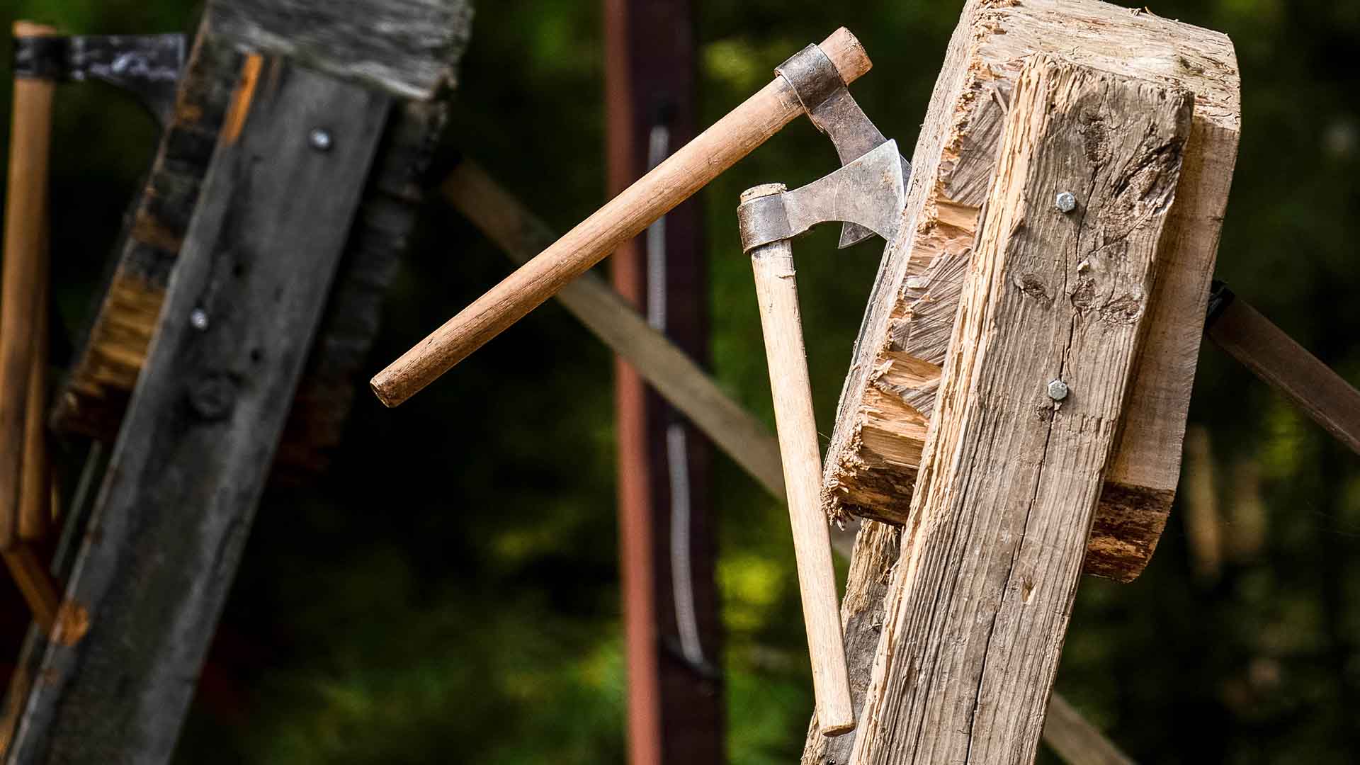 Two axes stuck in their target