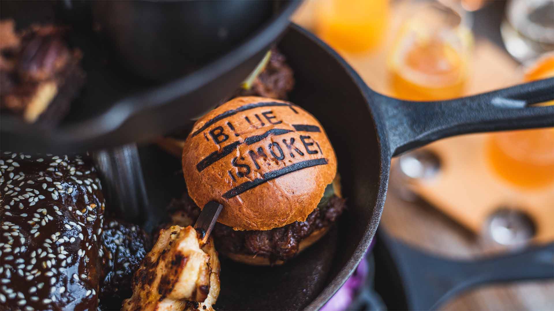 Blue Smoke branded burger