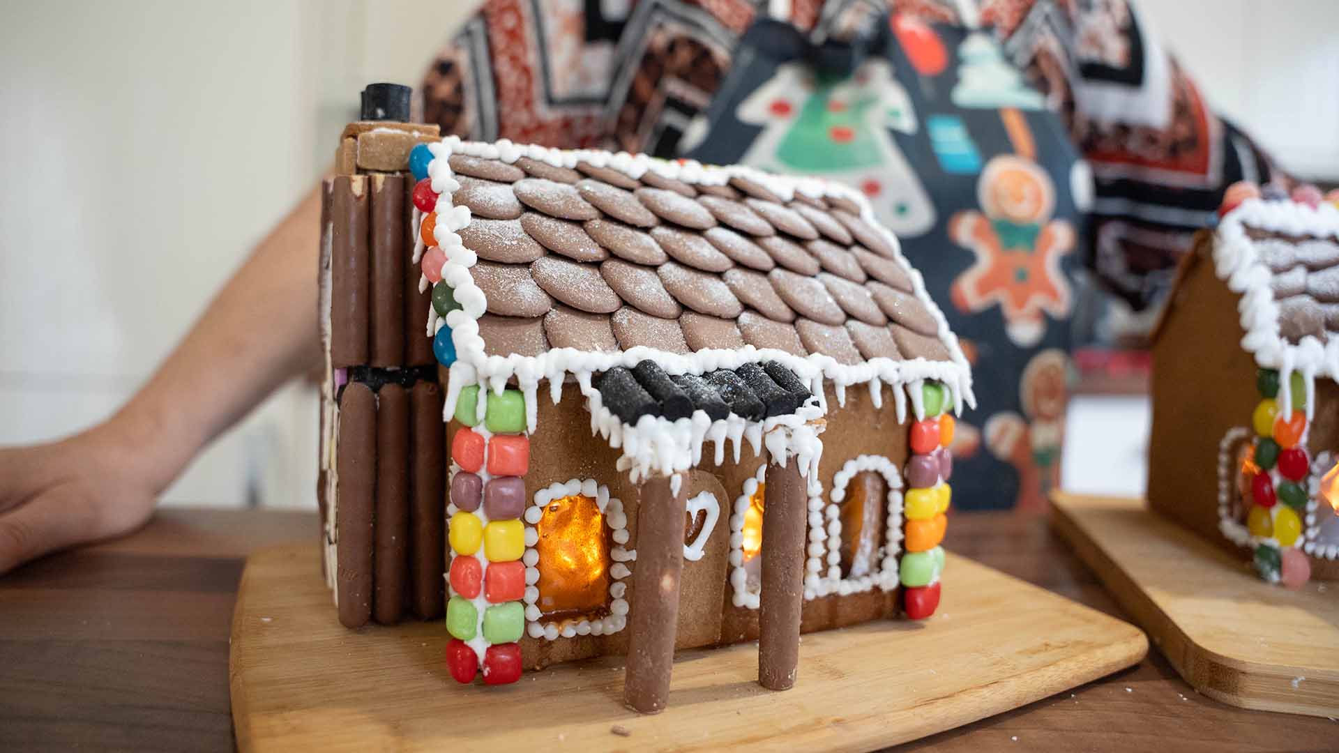 A gingerbread house with colourful decoration