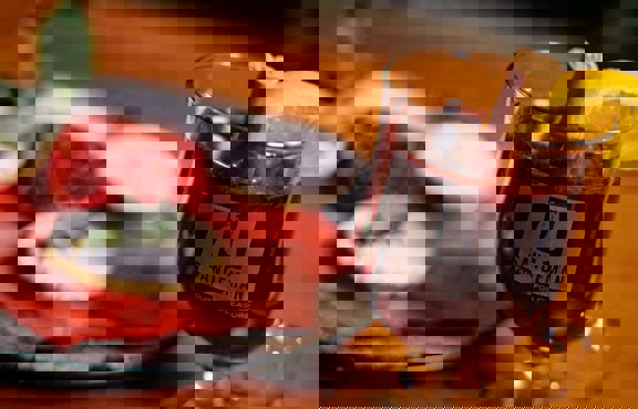 Glass of mulled Sandeman and mince pies