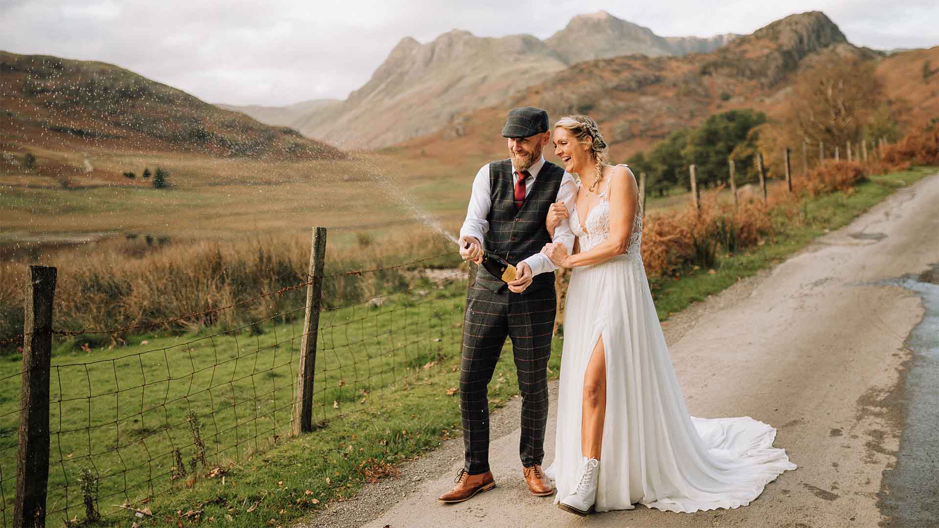 Couple out in Great Langdale celebrating their elopement.