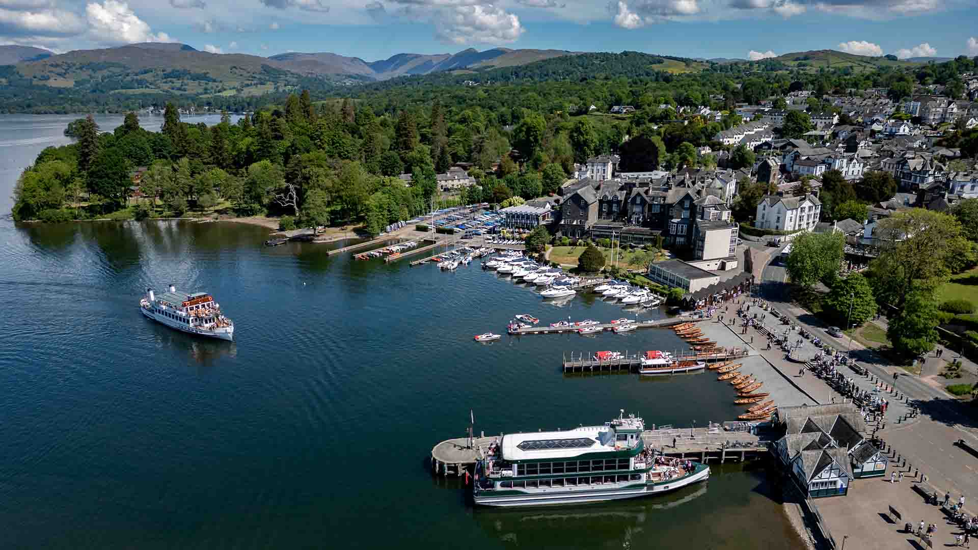 Bowness showing the lake jetties