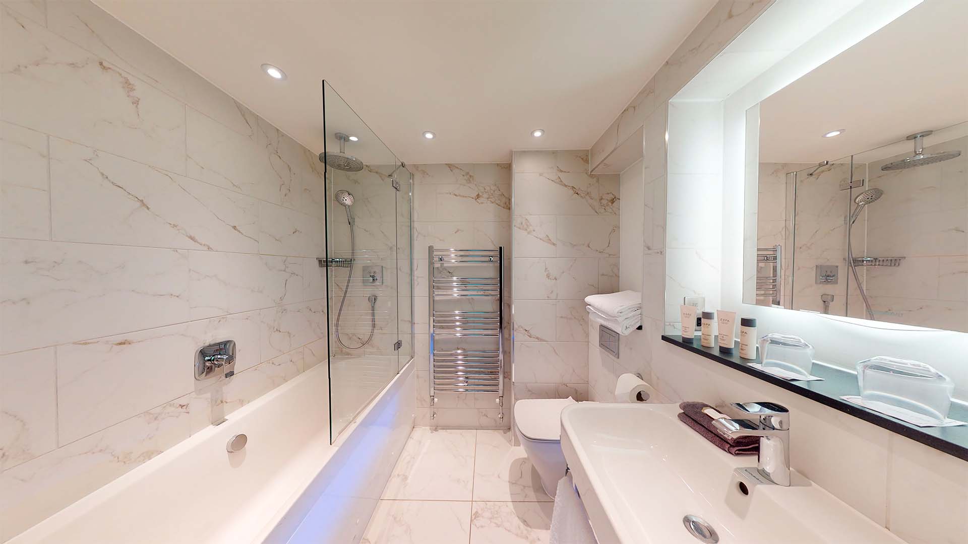 A Resort Lime Lake View hotel bedroom bathroom at Low Wood Bay Resort & Spa