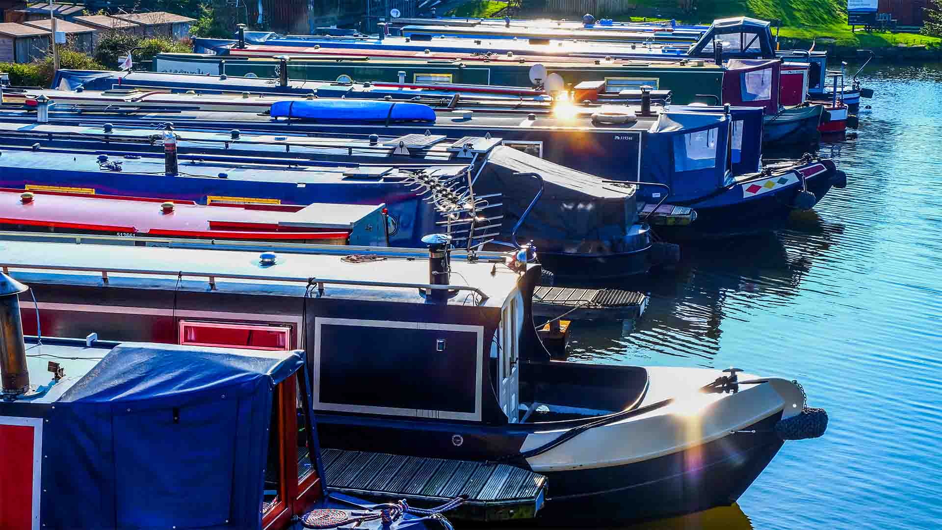 Moored canal boats at Galgate, Lancaster