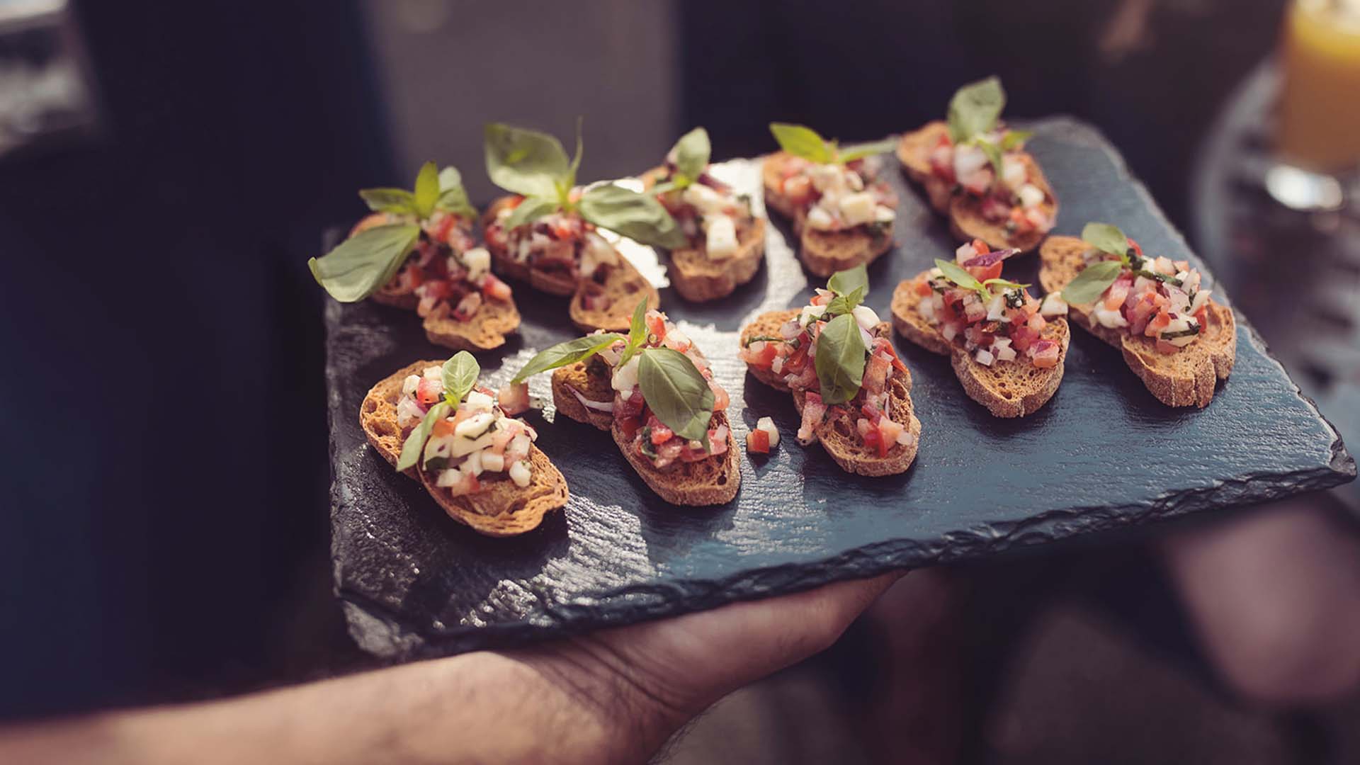 Wedding finger food served on a slate